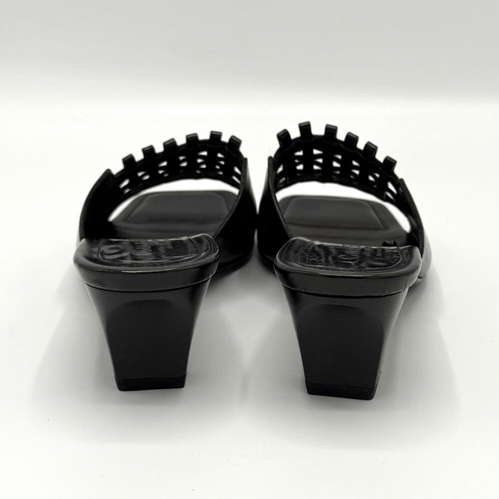 Cole Haan Kalista Black Woven Leather Mule Sandals Kitten Heel Size 5B Italy - Picture 4 of 10